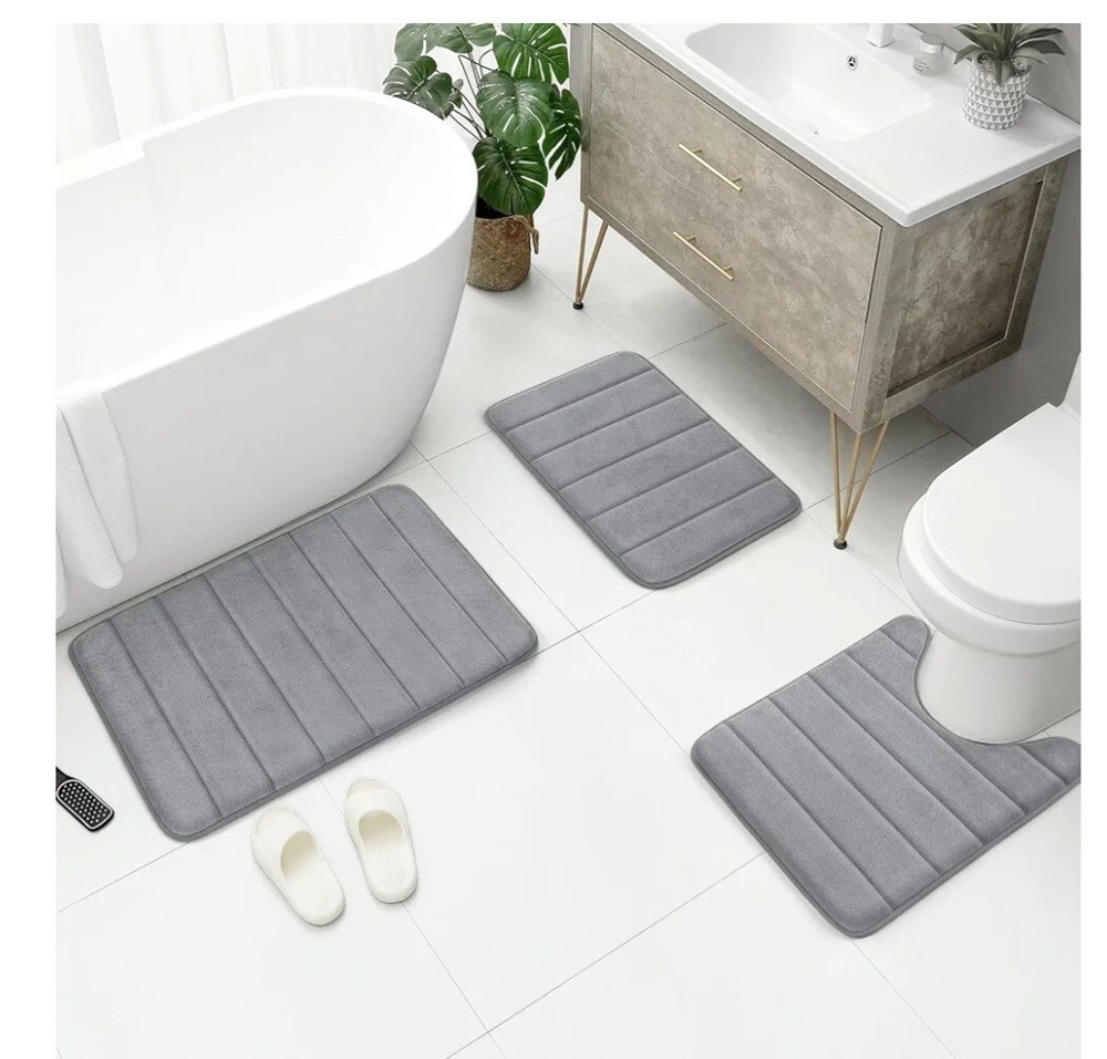 Bysure Gray Memory Foam 3 Piece Bath Set