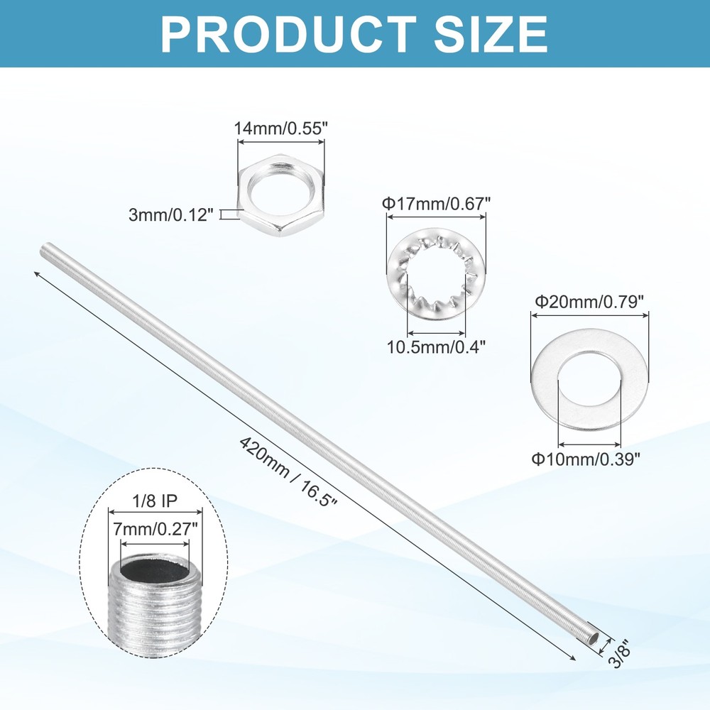 28Pcs 16.5" Lamp Pipe Kit with Nuts Washers 1/8IP Thread Fasteners Assortment