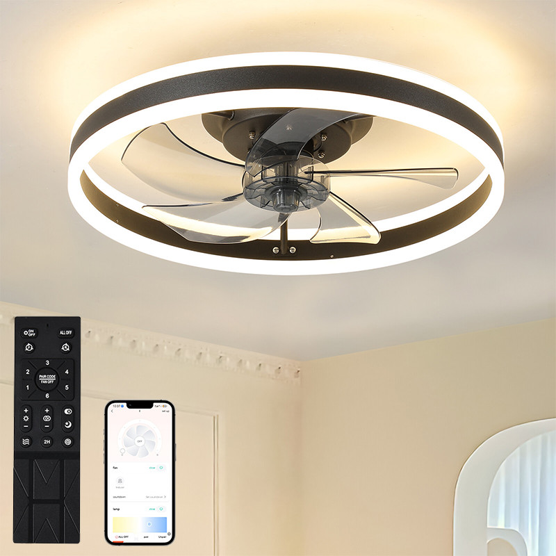 20" Modern Fan Lights Flush Mount LED Ceiling Light kit With APP Remote Control
