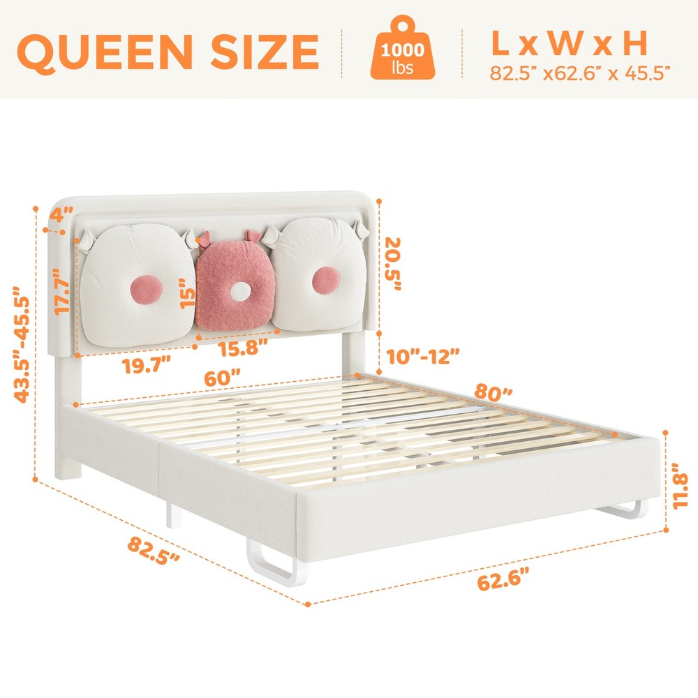 Easy Assembly Upholstered Beige Bed Adjustable Headboad With LED Light