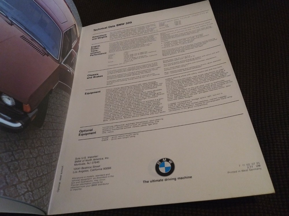 1978 BMW 320i Sales Brochure Catalog