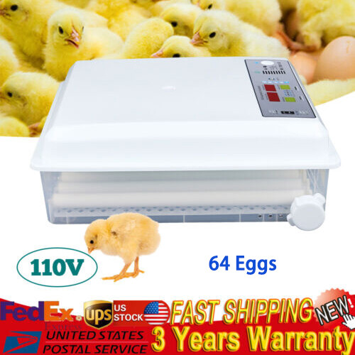 Egg Incubator 64 Eggs Fully Digital Automatic Hatcher Fits Chicken Farm Hatching