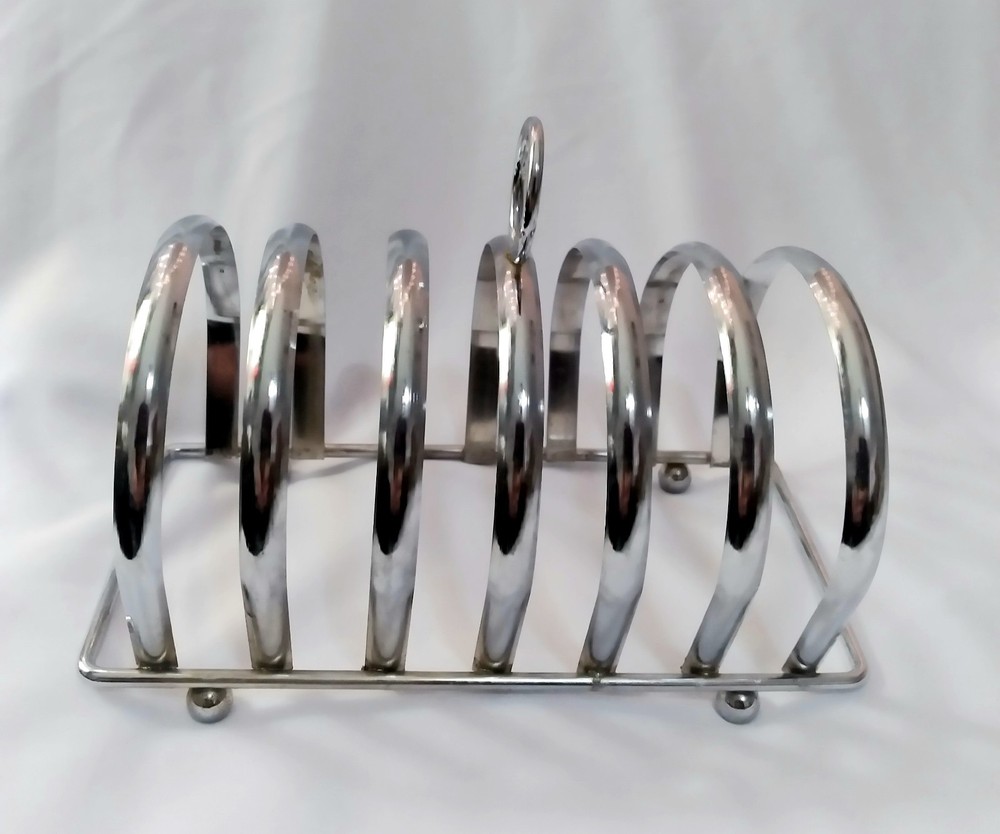 Vintage Six Piece Toast Rack Chrome Silver Tone Ball Footed Letter Mail Holder