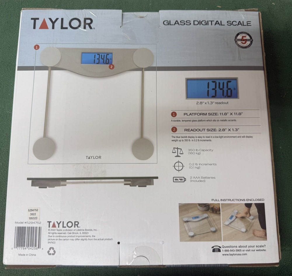 Taylor Digital Scale Large Blue Backlit Display 400 Lb Capacity