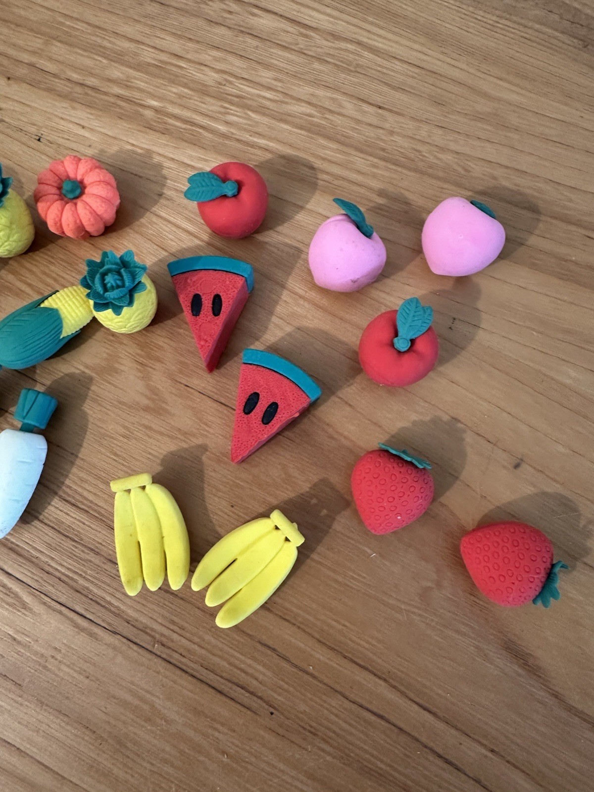 Food Eraser Set of 23 Fruit and Veggies Small Erasers Used