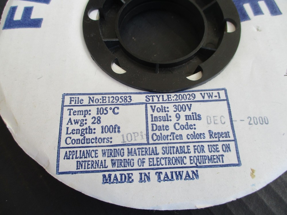 10-Wire Conductor Flat Cable 28 Gage +50ft Rainbow