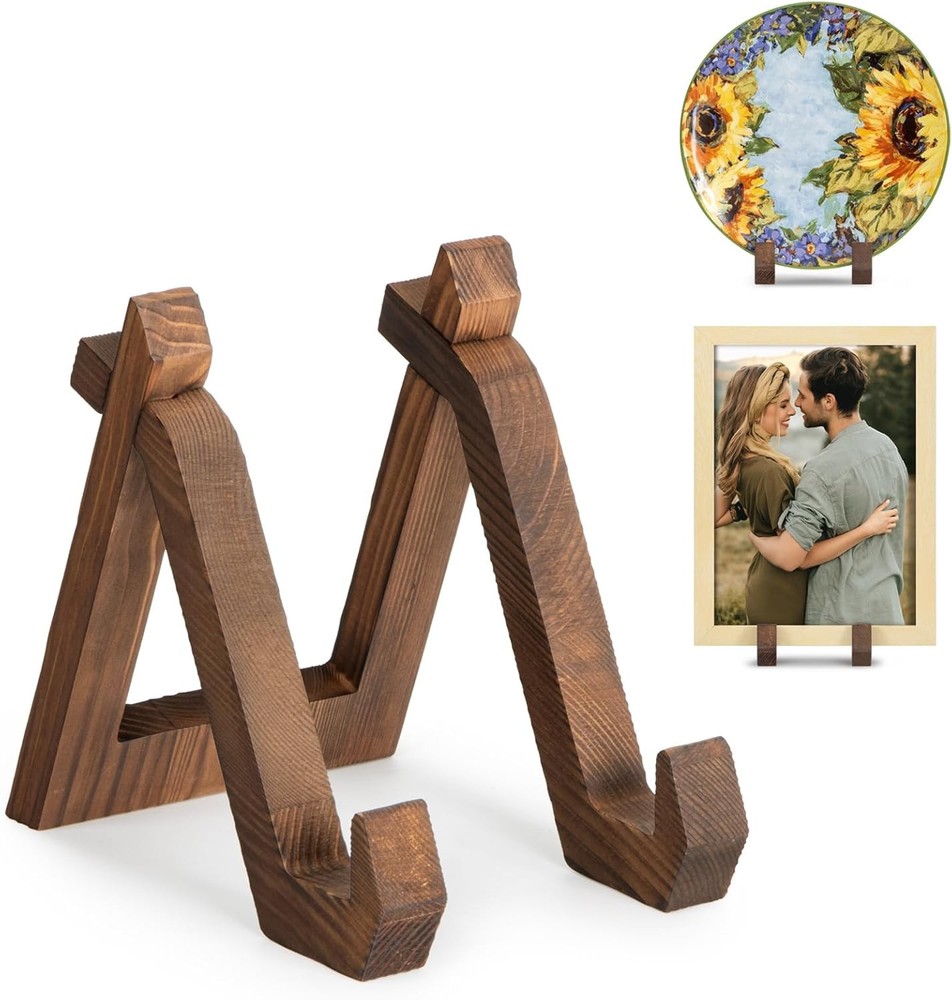 Plate Display Stand, 6 Inch Holder for Displaying, Rustic Brown