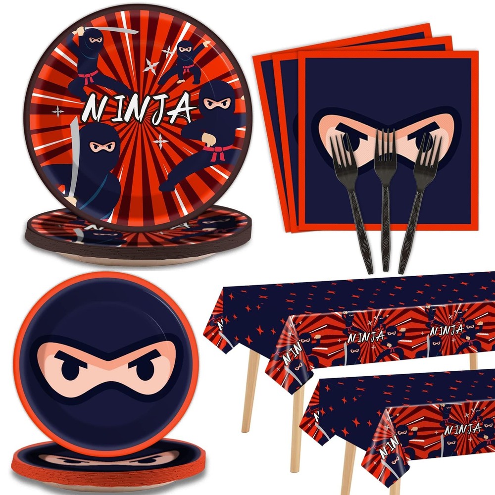 98 Pieces Ninja Party Decorations Ninja Warrior Tableware Set Karate Plates N...