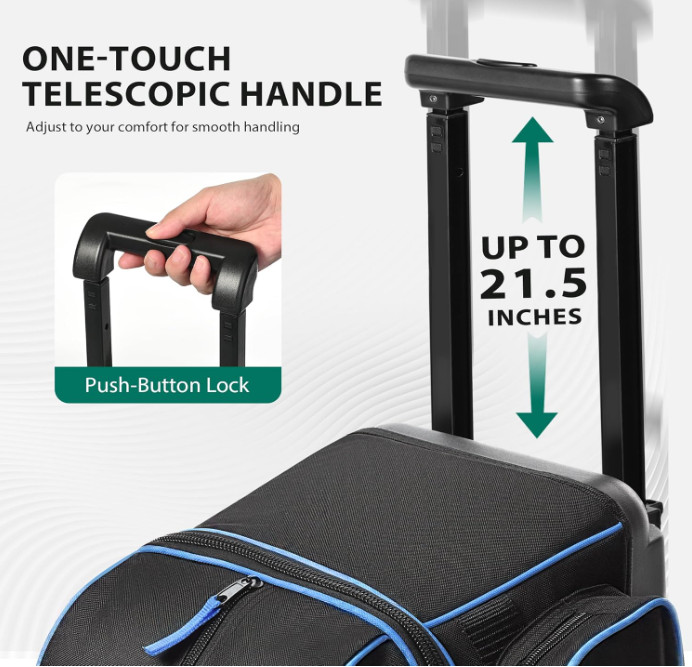 Double Roller 2 Ball Bowling Bag w/ Shoe Compartment & Handle