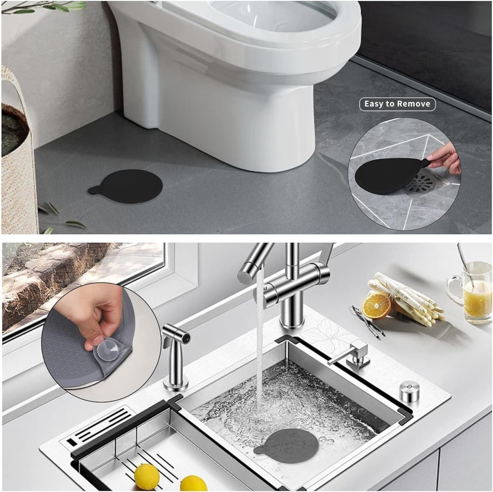 (2 Pack) Silicone Bathtub Stopper, 6" Extra Large Drain Grey+white