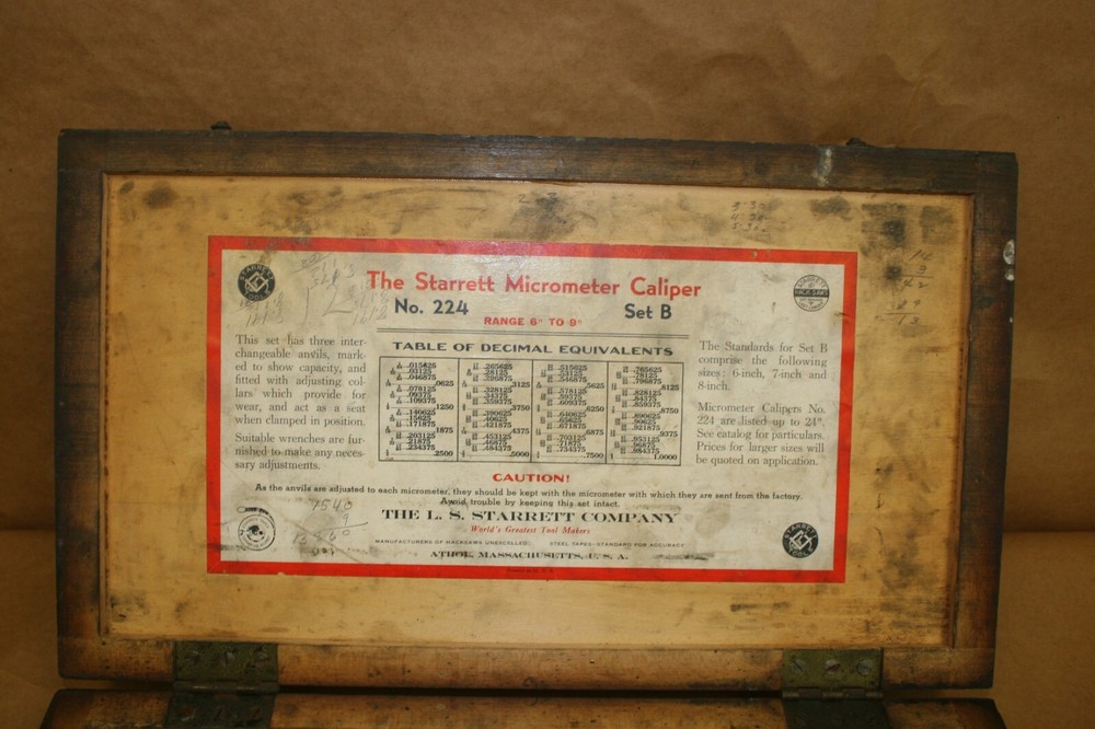 The Starrett Micrometer Caliper #224 Set B Range 6"-9"
