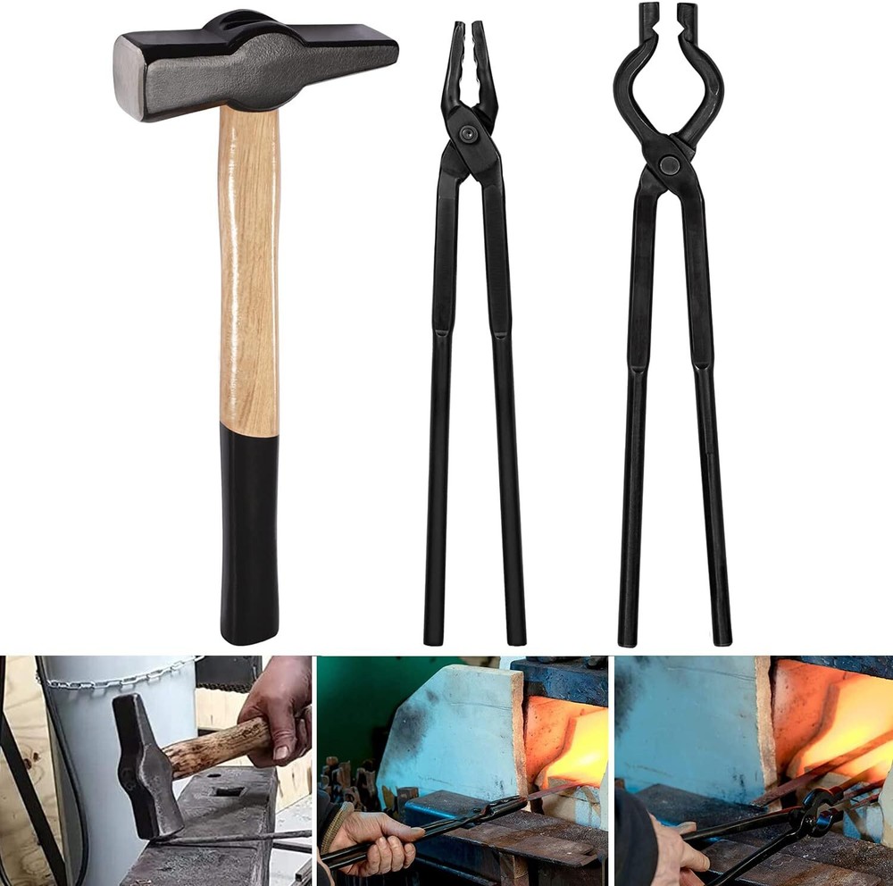Beginner Knife Making Blacksmith Tongs Hammer Tools Set Bladesmith Anvil Forge