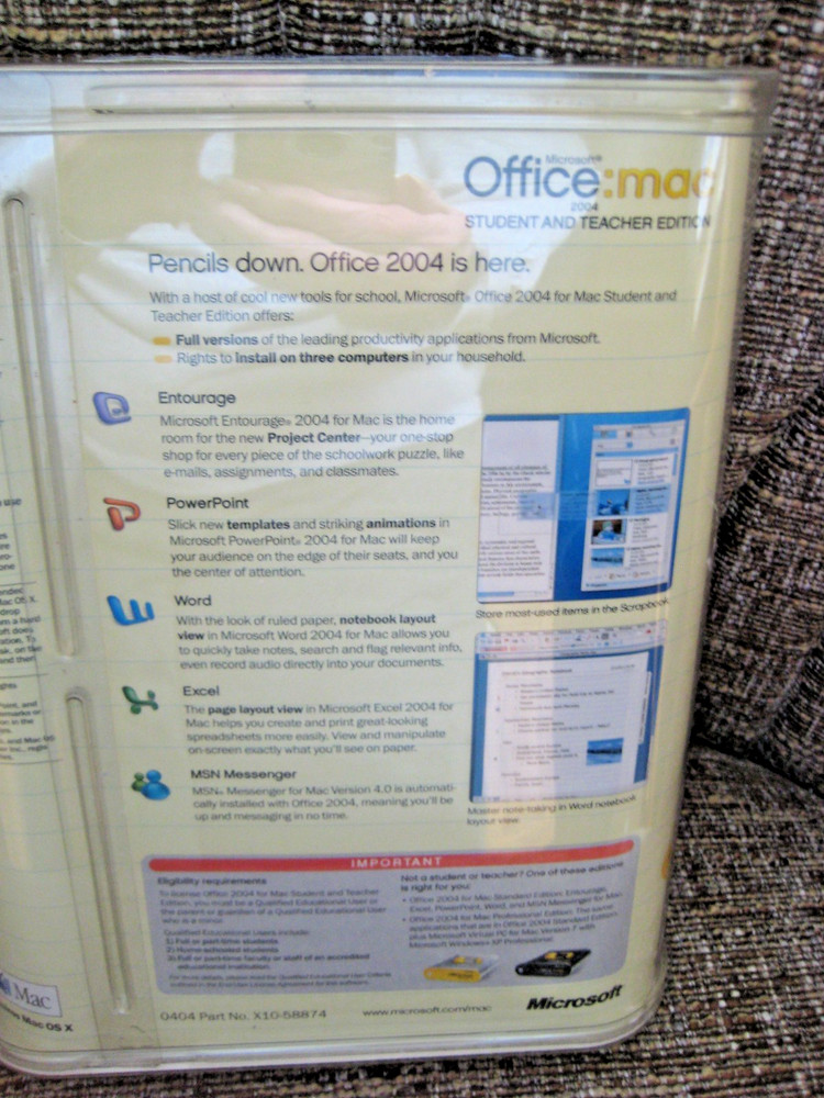 Microsoft Office:Mac 2004 Student &Teacher Ed Software 3 Install Keys NEW SEALED