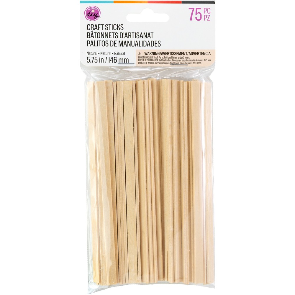 CousinDIY Craft Sticks 75/Pkg-Natural 5.75" - 6 Pack