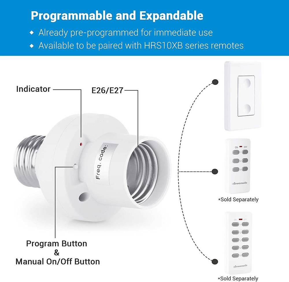 DEWENWILS Remote Control Light Socket Wireless Light Switch for Light Fixtures