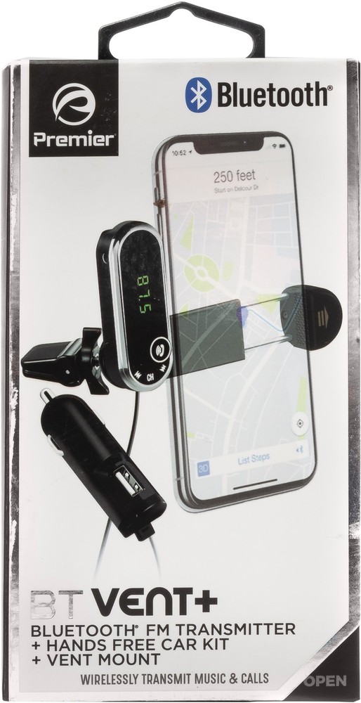 Premier BTVENT+ Bluetooth FM Transmitter Hands Free Car Kit Vent Mount Combo
