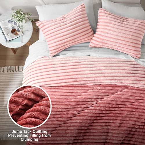Queen Comforter Set, Plush Bedding, Microfiber Reverse, Full/Queen Blush Ombre