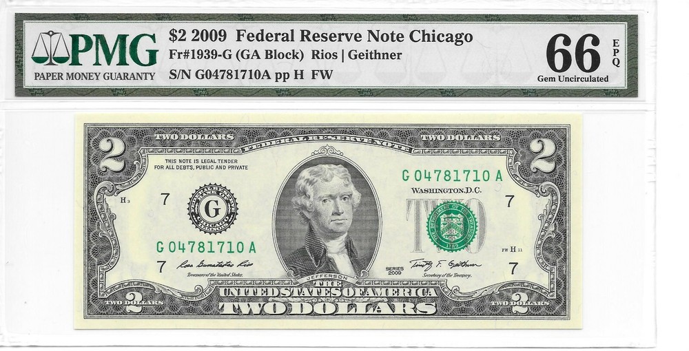 2009 Chicago $2 FRN (GA Block) PMG 66 EPQ Gem Uncirculated
