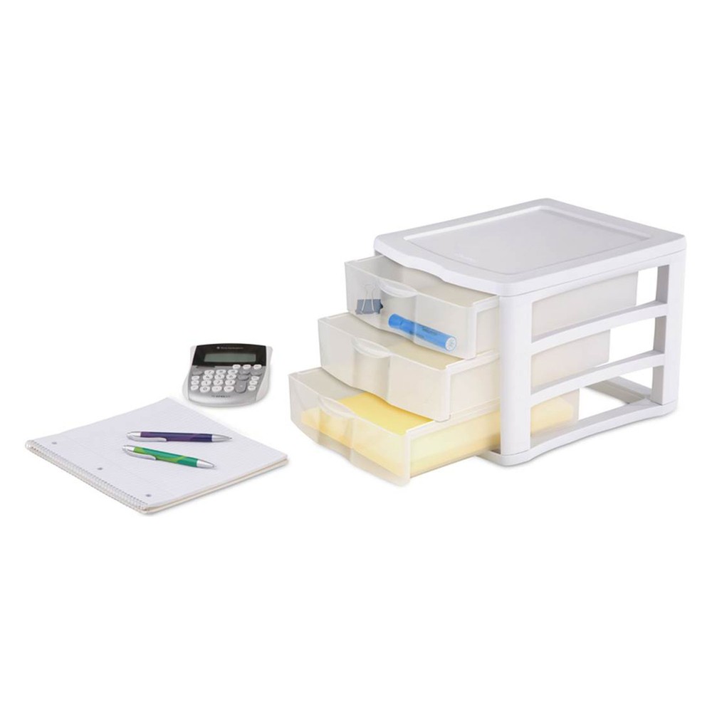 Sterilite ClearView Compact Stacking 3 Drawer Storage Organizer System, (8 Pack)