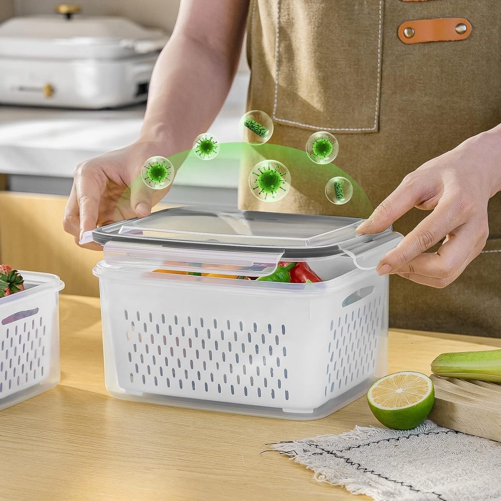 Freshmage Fruit Storage Containers for Fridge with Removable Colander, Airtight