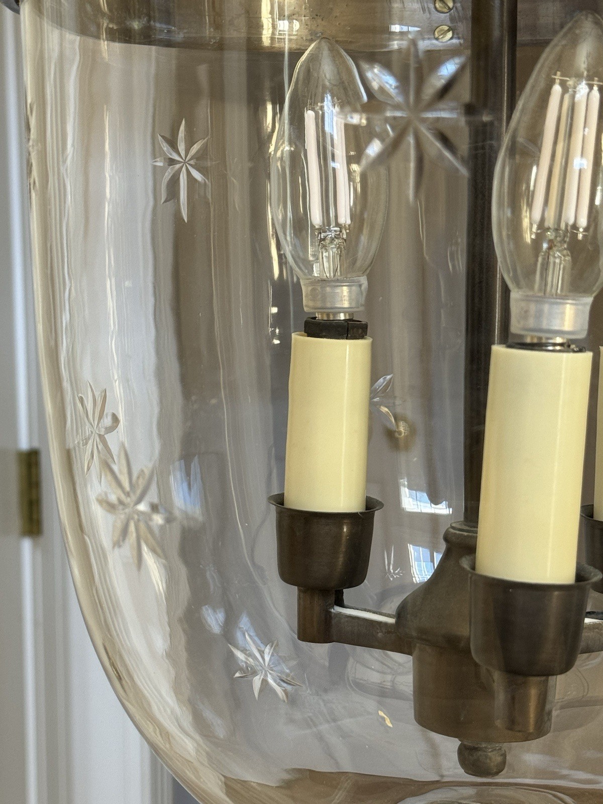 Vintage Bell Jar Lantern Etched Stars 3 Light Chandelier Ceiling Light