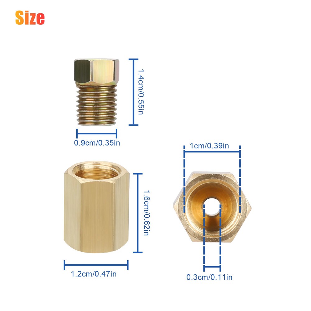 12x Straight Brass Brake Line Inverted Compression Fitting Unions For 3/16" Tube