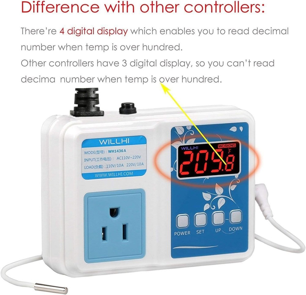 Plug and Play WH1436A Temperature Controller: 10A Efficient Cooking Solution