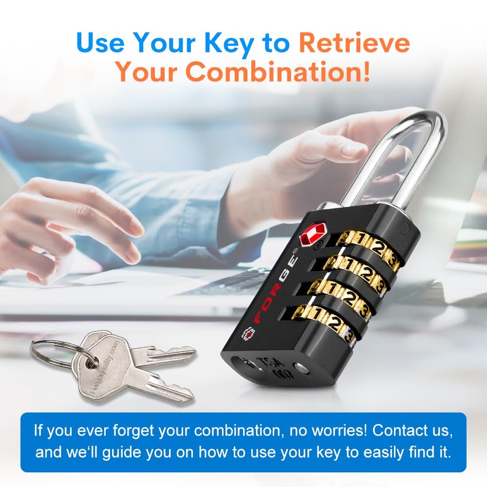Forge Dual-Opening: Key or Combination Access Lock, TSA 4 Pack, Black