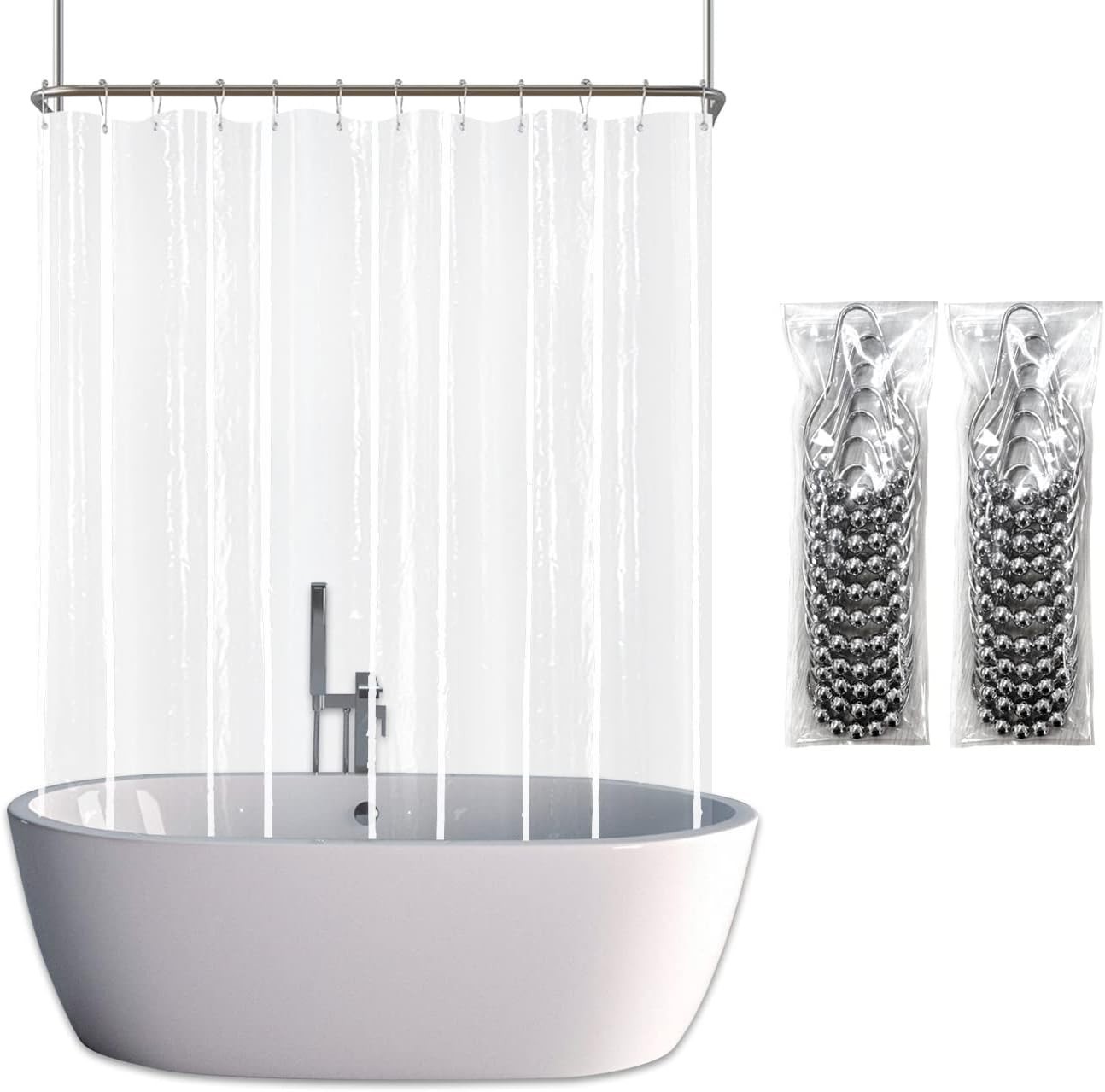 Clawfoot Tub Shower Curtain, Wrap Around Shower 180"W x 70"L (Pack of 1) Clear