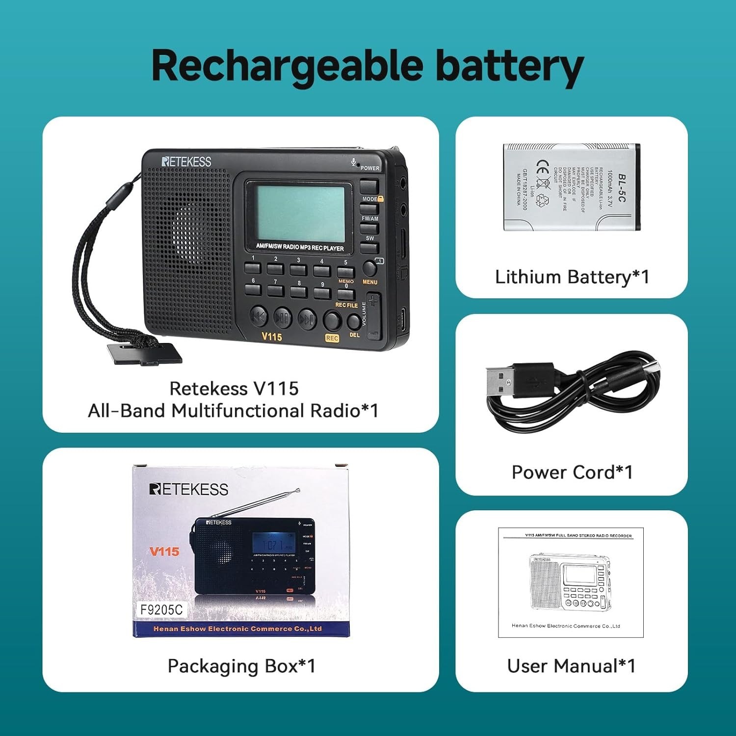 Portable V115 Shortwave Digital Radio with Preset Stations & Telescopic Antenna