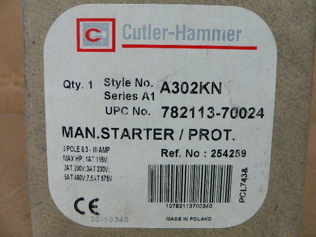 Cutler-Hammer A302kn Manual Starter Protector