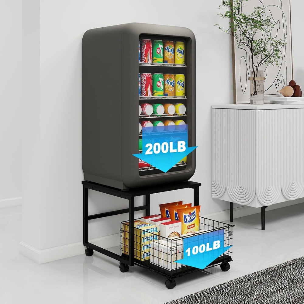 PUNCIA 19.7"x19.7" Mobile Mini Fridge Stand with Large Storage, Pull-Out Bask...