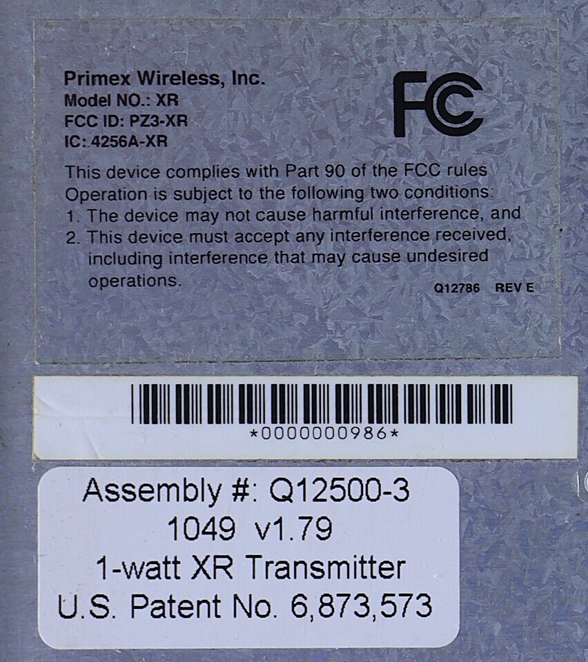 PRIMEX WIRELESS XR V 1.79 TRANSMITTER
