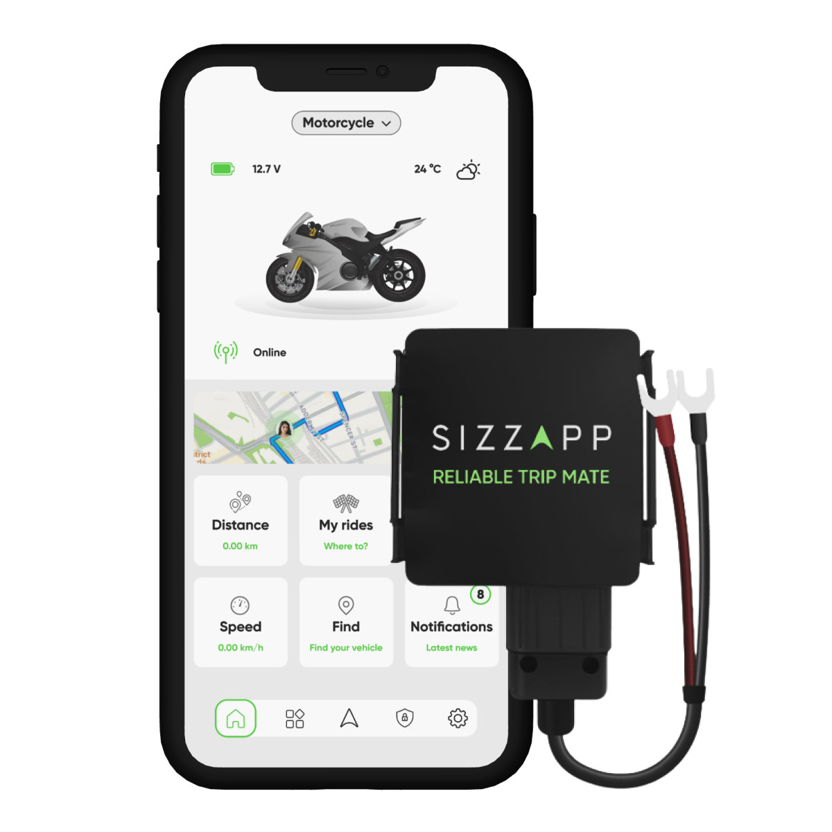 SIZZAPP Real-time GPS tracker for motorbikes WITHOUT SUBSCRIPTION