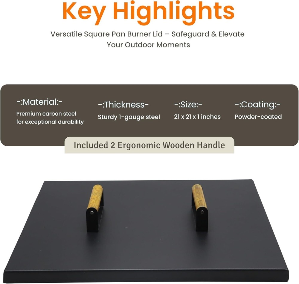 FEBTECH 21" Fire Pit Snuffer Lid Square for 19" Fire Pits with Wooden Handles