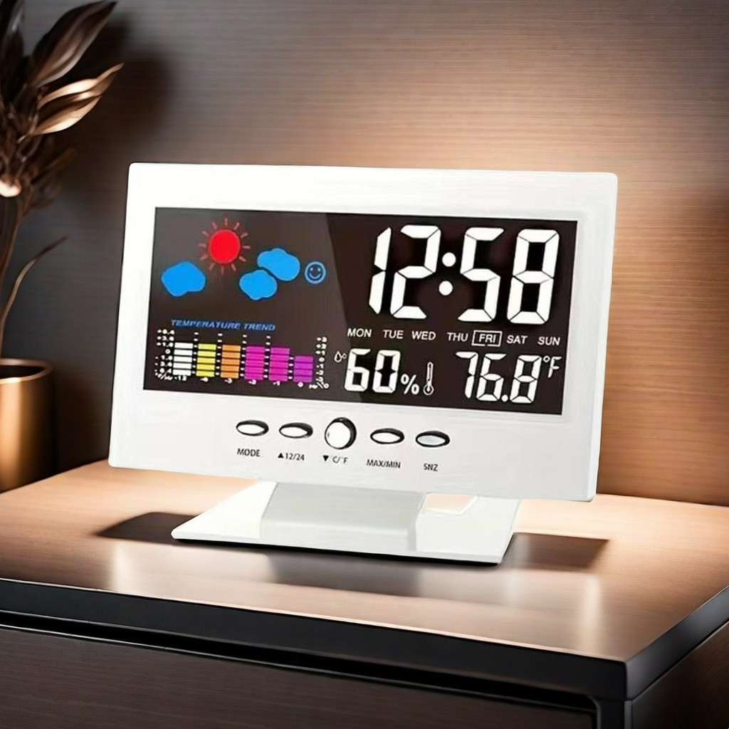 Weather Station Wireless Indoor Outdoor Thermometer,Alarm Clock (white)