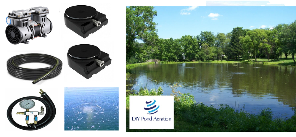 NEW LARGE Pond Aerator System 200' WTD Hose 2-Diffusers-Complete KIT 1/2 hp PUMP