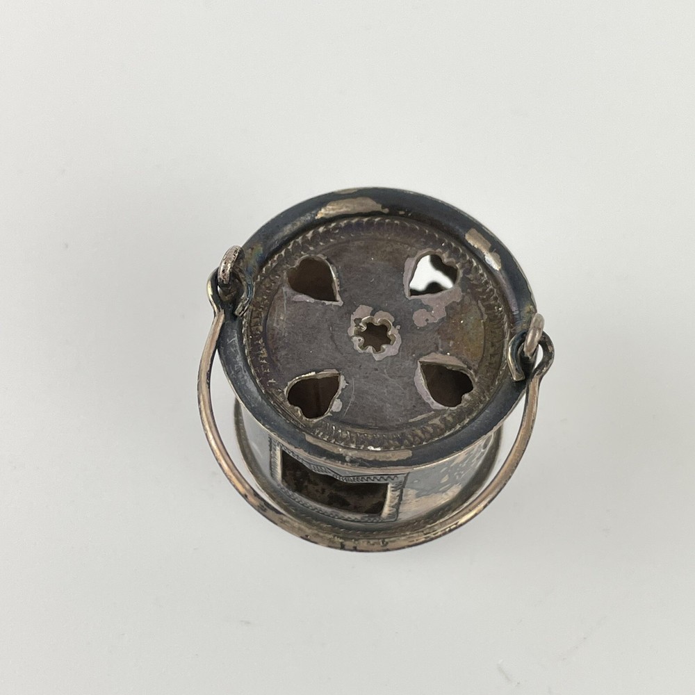 Unusual Antique Solid Silver Miniature Pierced Lantern Unknown Mark Height 2.5cm