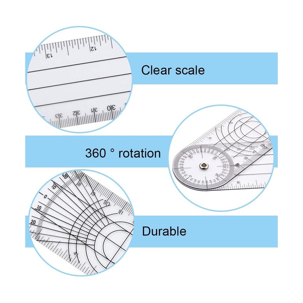 Clear Plastic Goniometer 360 Degree Angle Finder 7" Folding Ruler