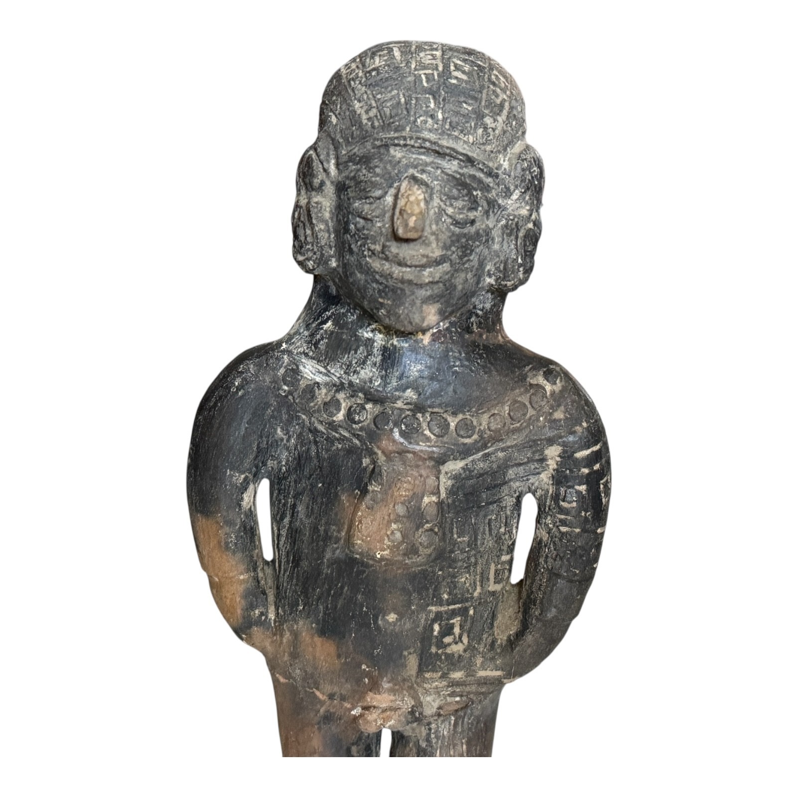 Antique Pre-Columbian West Mexico Blackware Pottery Standing Whistle Figure