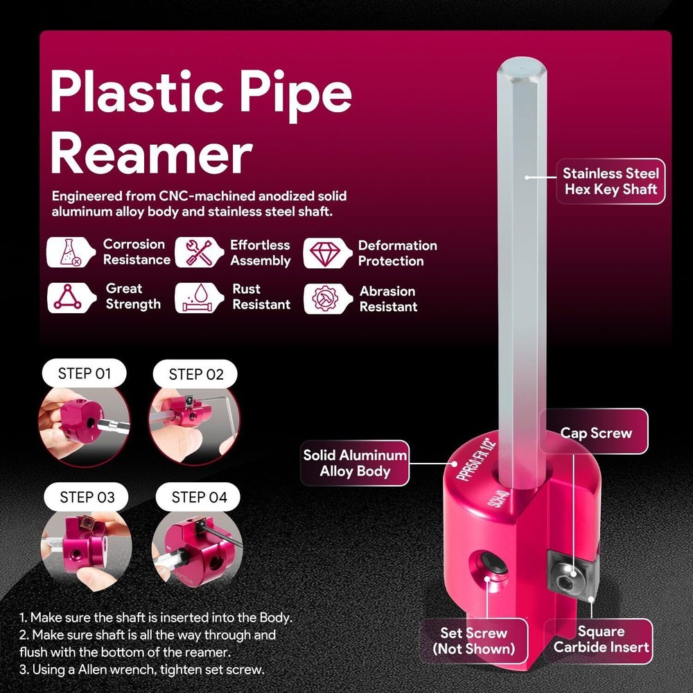 Plastic Pipe Fitting Reamer Plumbing Tool for SCH40 PVC, ABS, CPVC Socket Saver