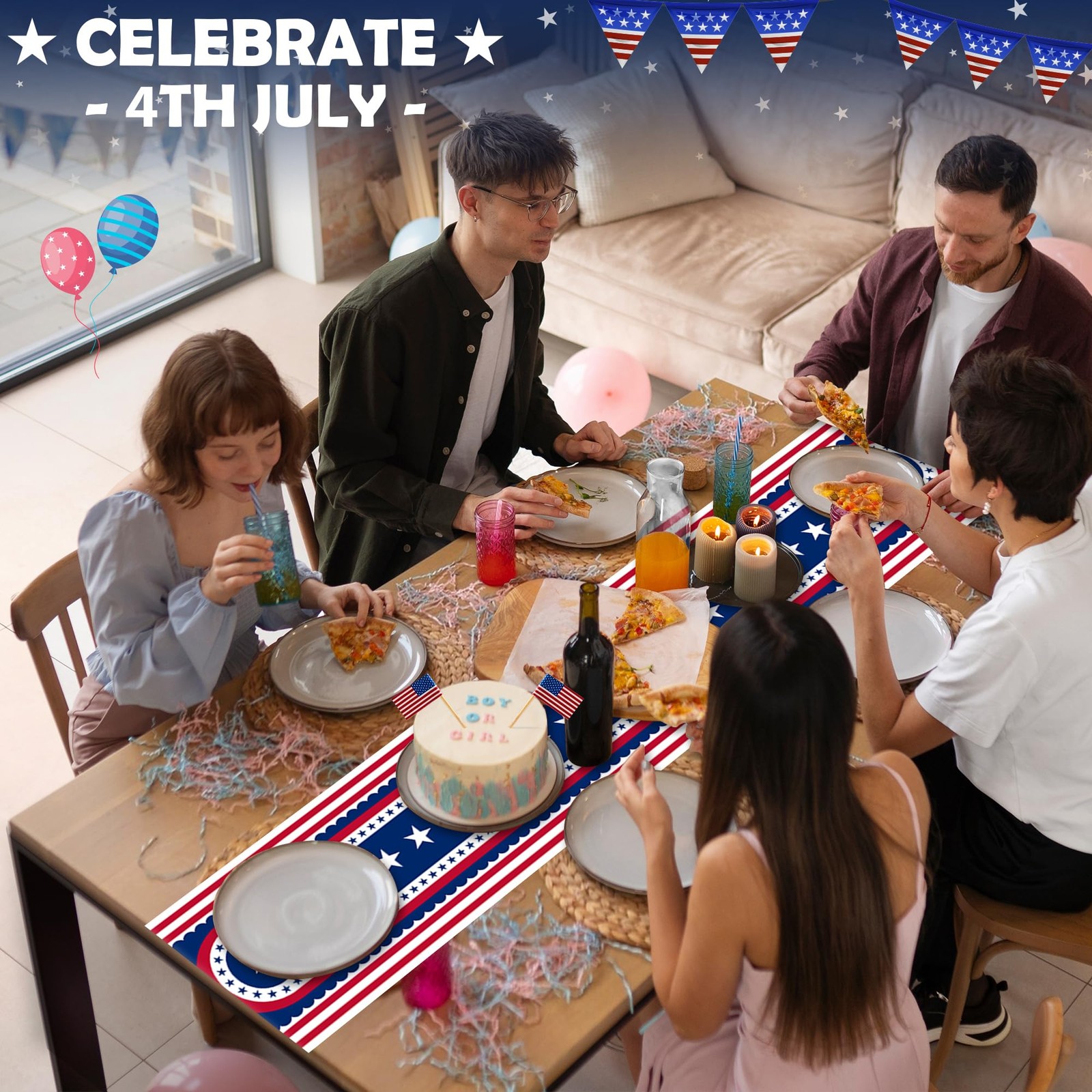 4th of July Decorations Patriotic USA Stars Memorial Day Table Runner 14x73