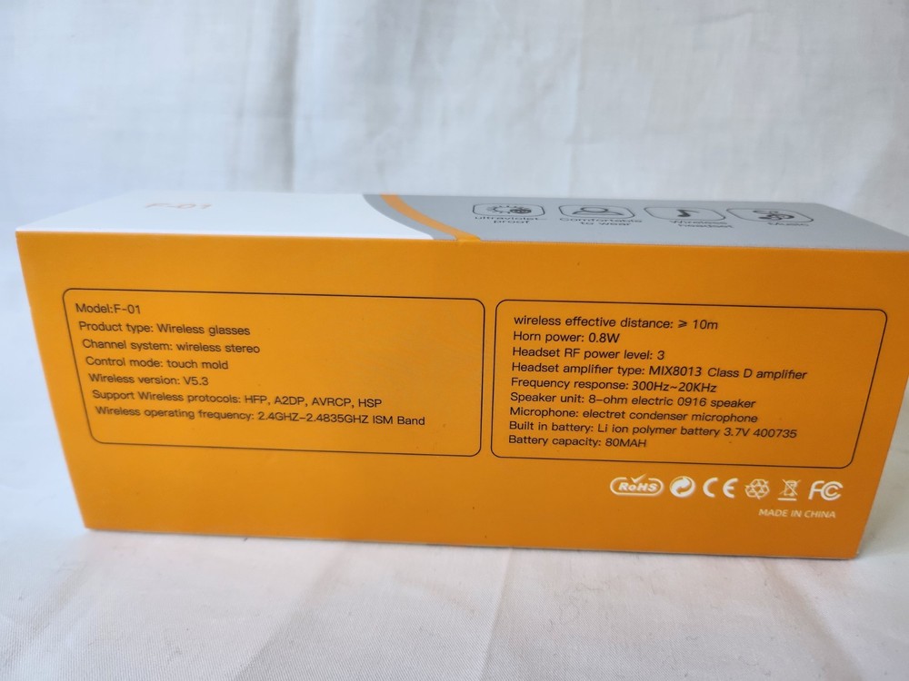 F-01 Bluetooth Wireless Headset Glasses