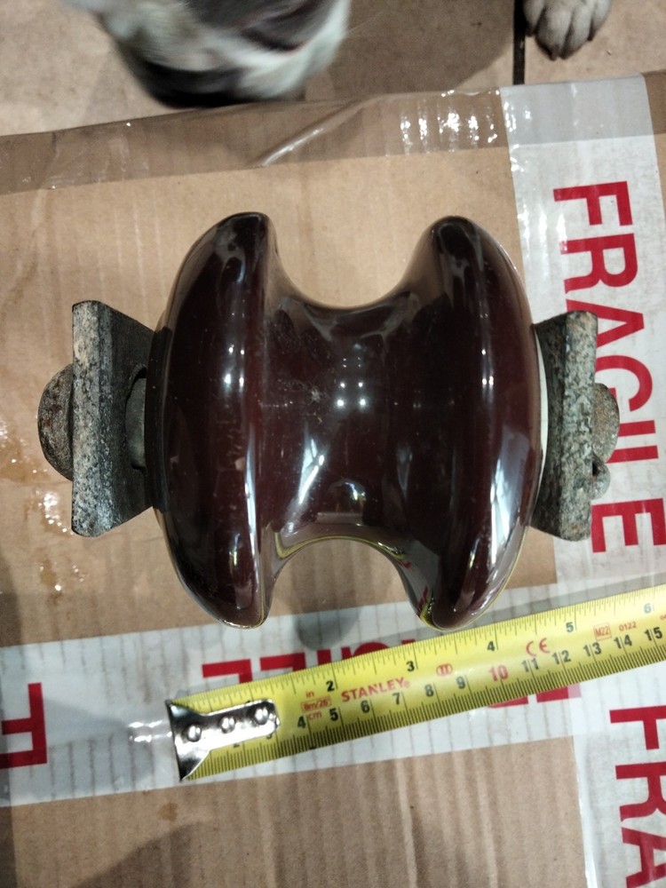 Vintage Ceramic Brown Electrical Insulator and bracket