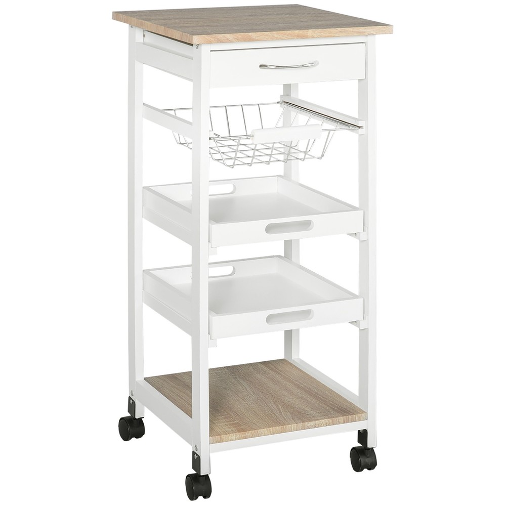 Mobile Kitchen Cart, Rolling Kitchen Island with Storage, Solid Wood Frame