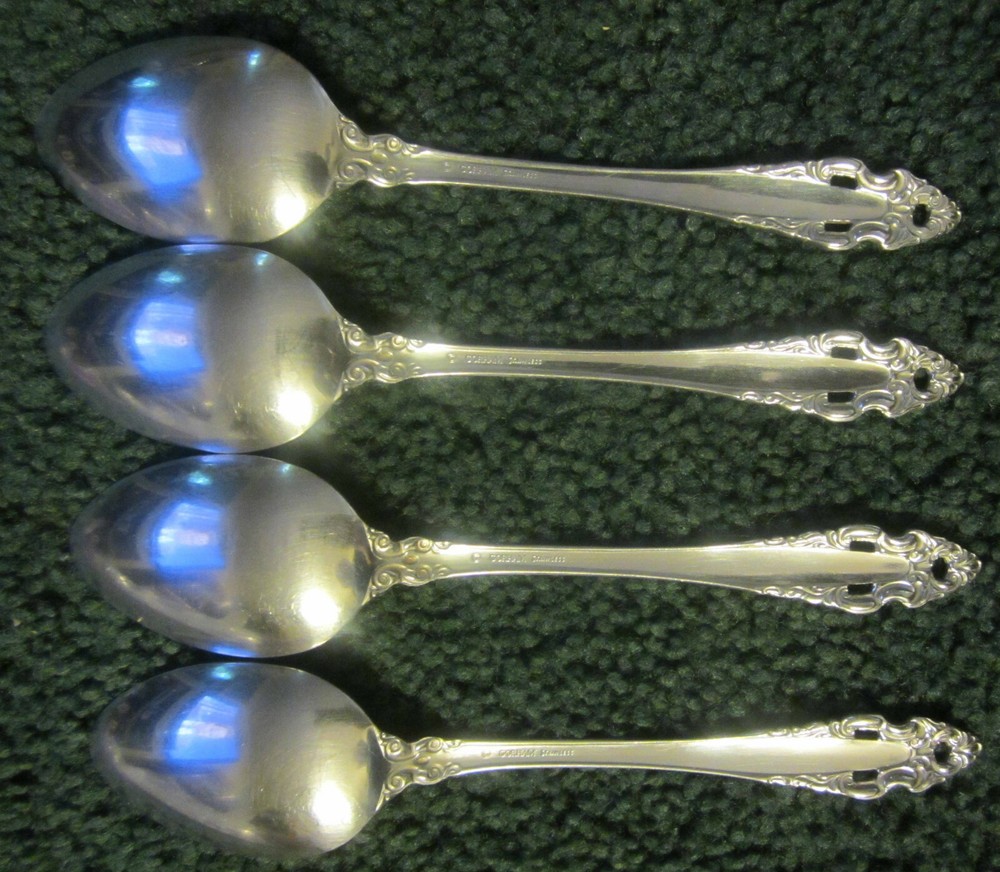 4 GORHAM PIERCED BAROQUE 6 7/8" soup spoons,vintage flatware