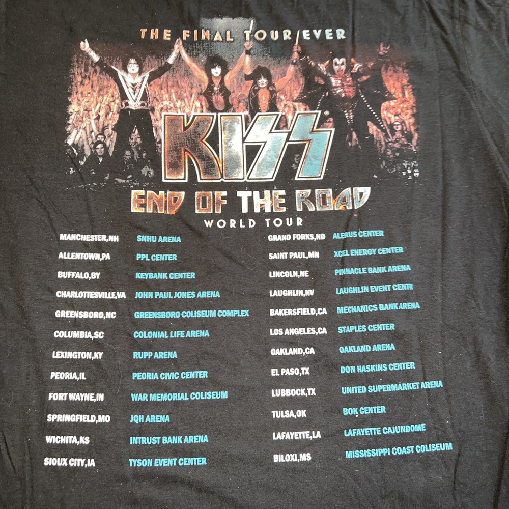 KISS ‘The Final Tour Ever…End Of The Road World Tour’ Concert Shirt XL Black New