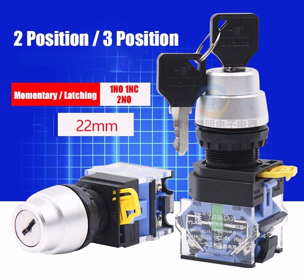 22mm 2/3 Position On/Off Key Switch Momentary Latching Switch Lock