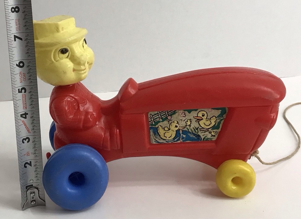Empire Tractor & Farmer Bobble Head Pull Toy Blow Mold Original Pull String READ
