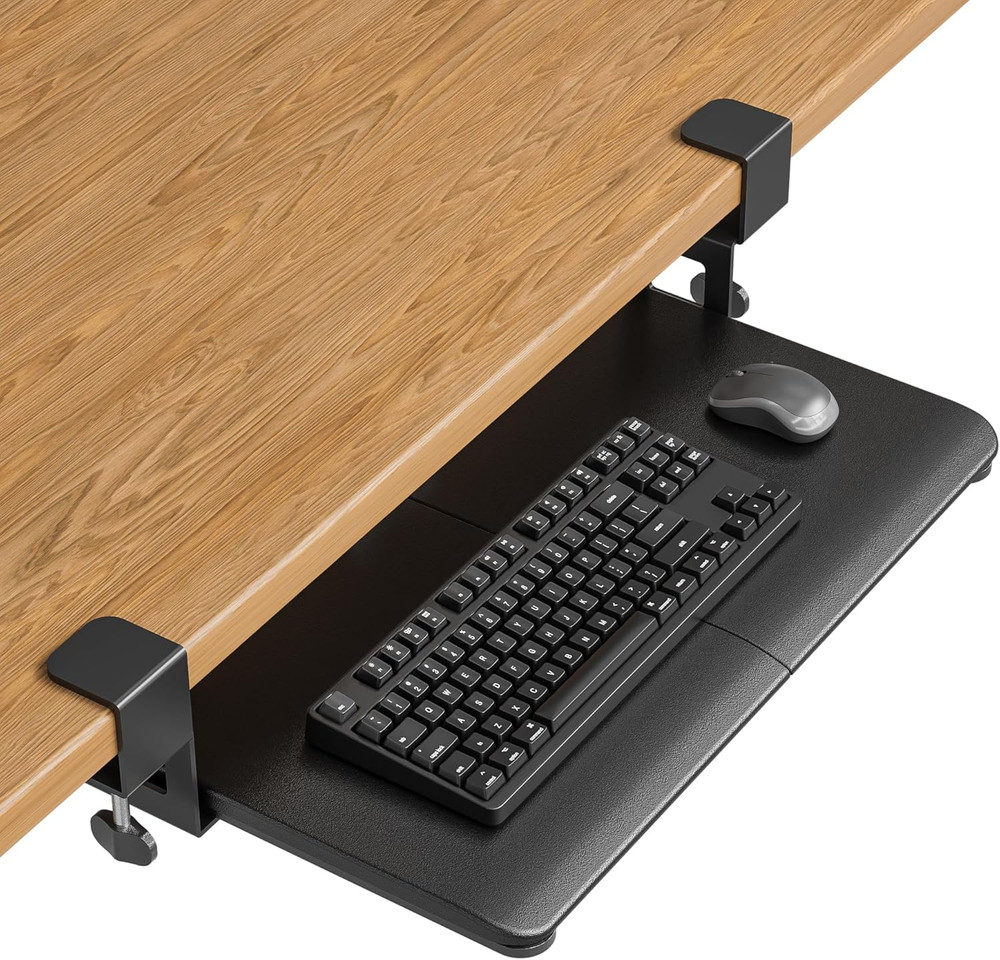 BONTEC KMT01-PJ under Desk Keyboard Tray, Pull-Out Keyboard & Mouse Platform wit